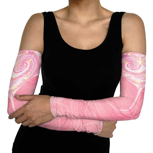Breast Cancer Awareness Maori Aotearoa Arm Sleeves Manta Ray - Pink Glaze - Aussie Hoodie