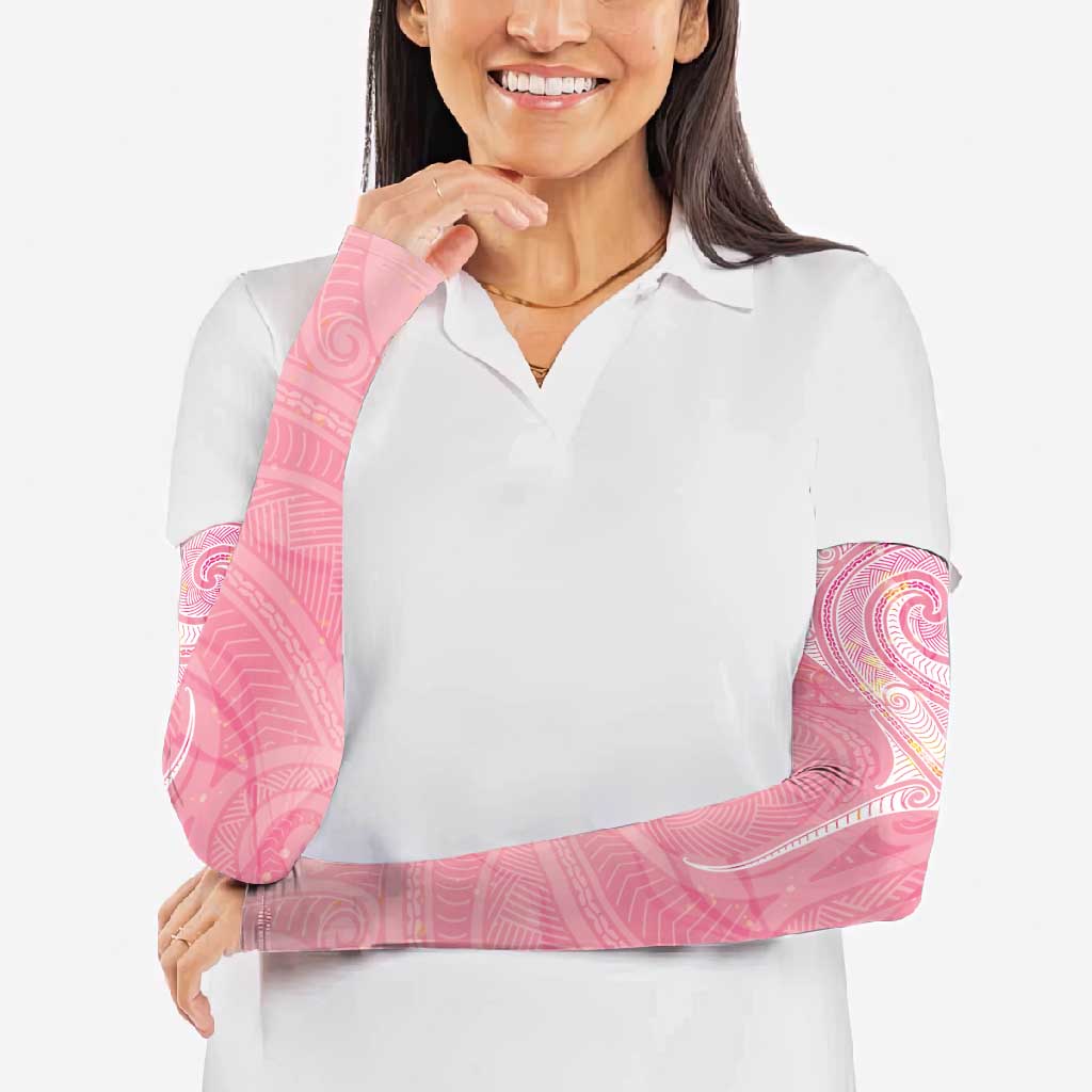 Breast Cancer Awareness Maori Aotearoa Arm Sleeves Manta Ray - Pink Glaze - Aussie Hoodie