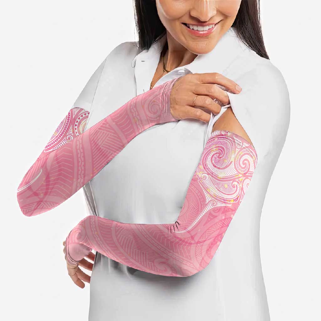 Breast Cancer Awareness Maori Aotearoa Arm Sleeves Manta Ray - Pink Glaze - Aussie Hoodie
