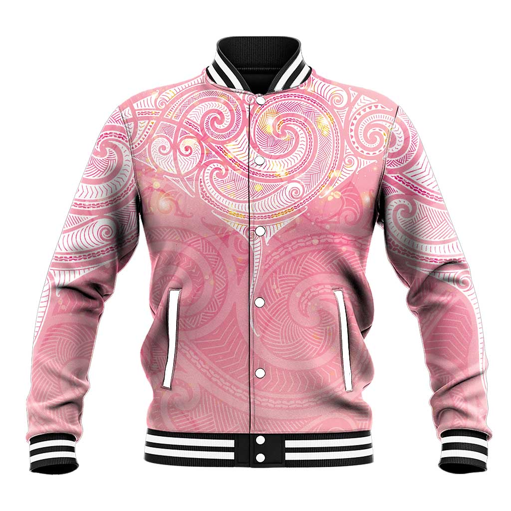 Breast Cancer Awareness Maori Aotearoa Baseball Jacket Manta Ray - Pink Glaze - Aussie Hoodie
