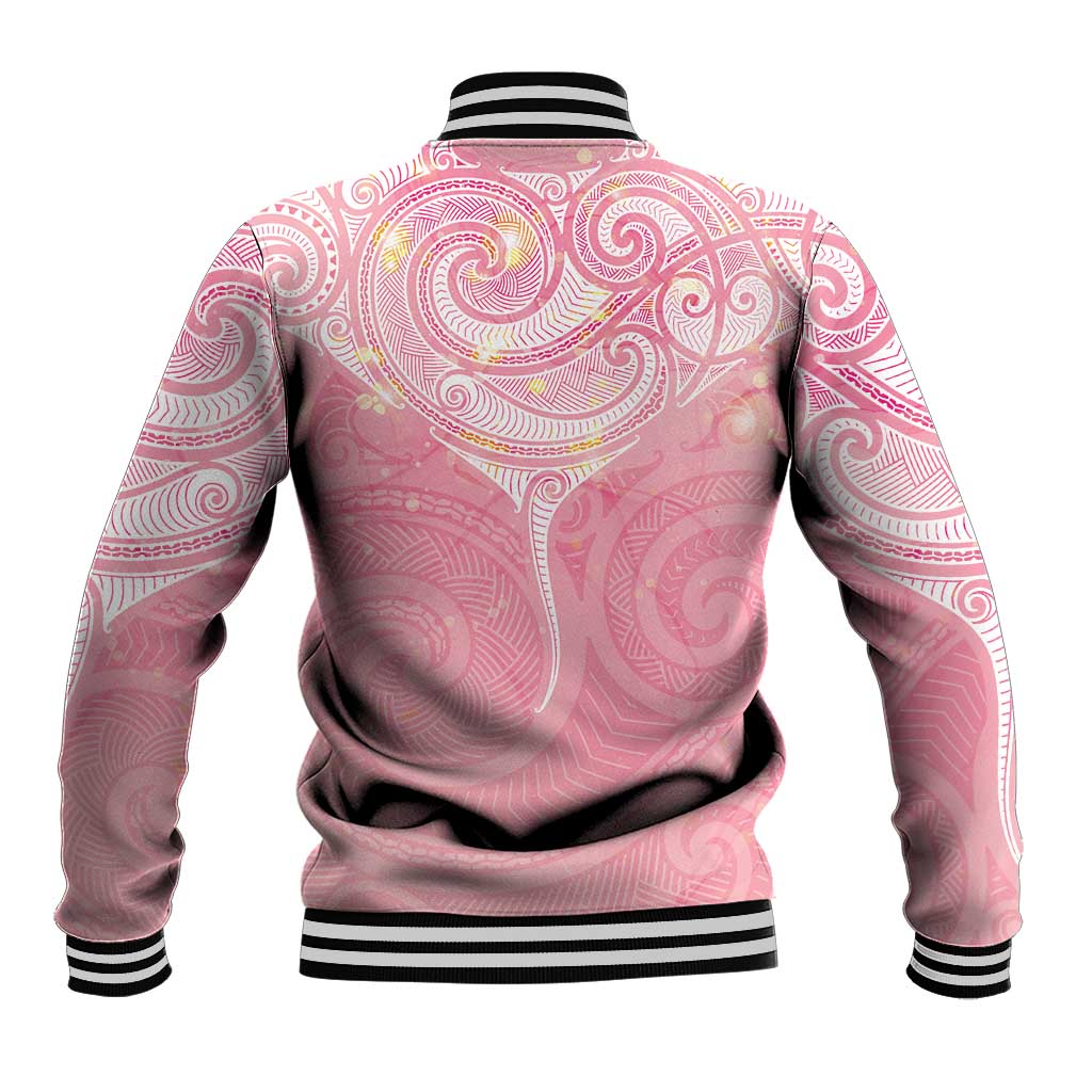 Breast Cancer Awareness Maori Aotearoa Baseball Jacket Manta Ray - Pink Glaze - Aussie Hoodie