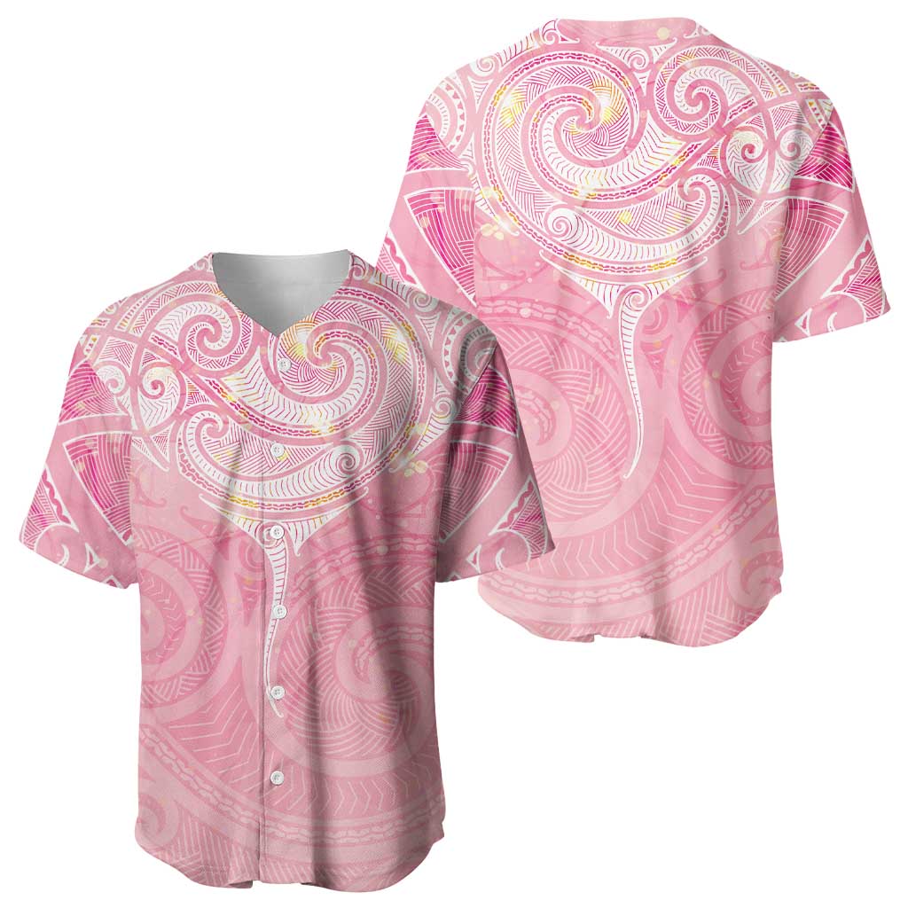 Breast Cancer Awareness Maori Aotearoa Baseball Jersey Manta Ray - Pink Glaze - Aussie Hoodie