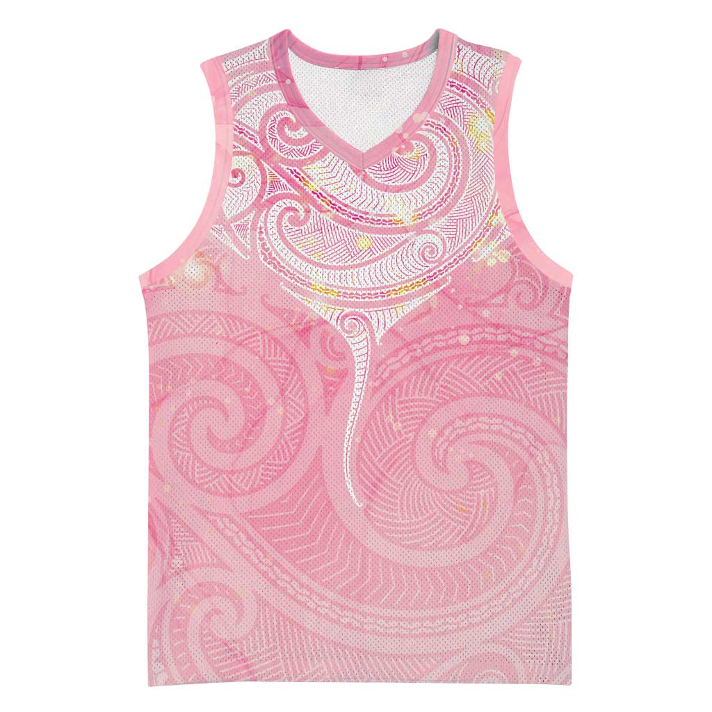 Breast Cancer Awareness Maori Aotearoa Basketball Jersey Manta Ray - Pink Glaze - Aussie Hoodie
