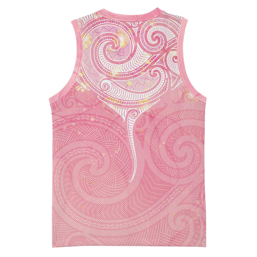 Breast Cancer Awareness Maori Aotearoa Basketball Jersey Manta Ray - Pink Glaze - Aussie Hoodie