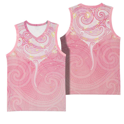 Breast Cancer Awareness Maori Aotearoa Basketball Jersey Manta Ray - Pink Glaze - Aussie Hoodie