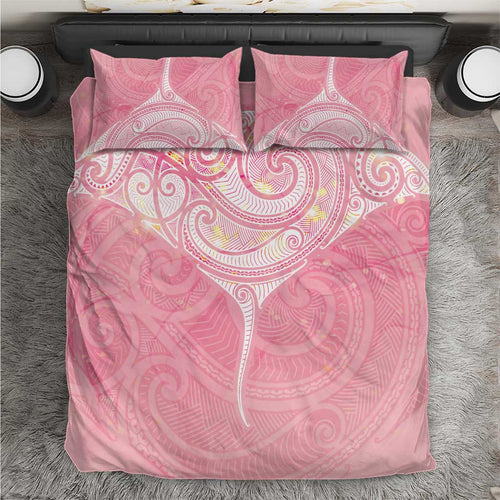 Breast Cancer Awareness Maori Aotearoa Bedding Set Manta Ray - Pink Glaze - Aussie Hoodie