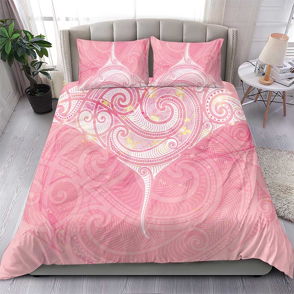 Breast Cancer Awareness Maori Aotearoa Bedding Set Manta Ray - Pink Glaze - Aussie Hoodie