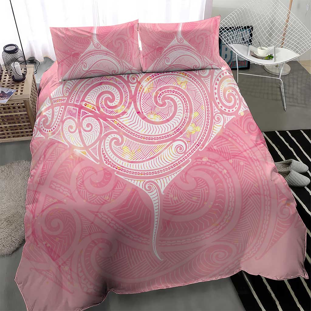 Breast Cancer Awareness Maori Aotearoa Bedding Set Manta Ray - Pink Glaze - Aussie Hoodie