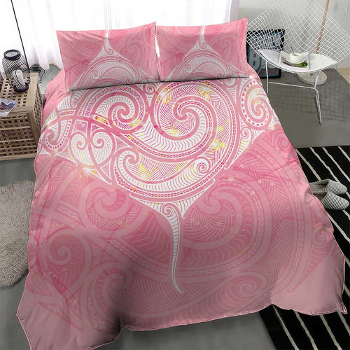 Breast Cancer Awareness Maori Aotearoa Bedding Set Manta Ray - Pink Glaze - Aussie Hoodie