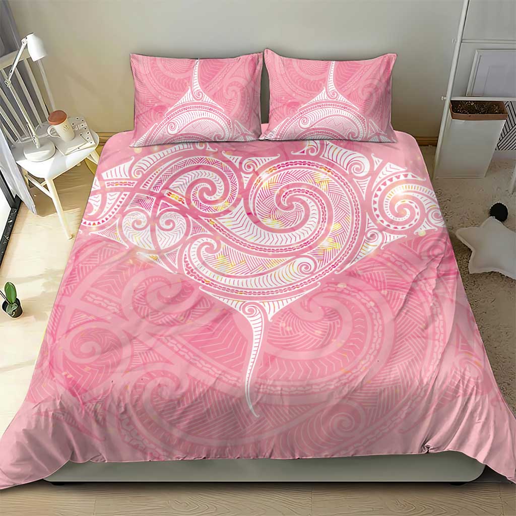 Breast Cancer Awareness Maori Aotearoa Bedding Set Manta Ray - Pink Glaze - Aussie Hoodie