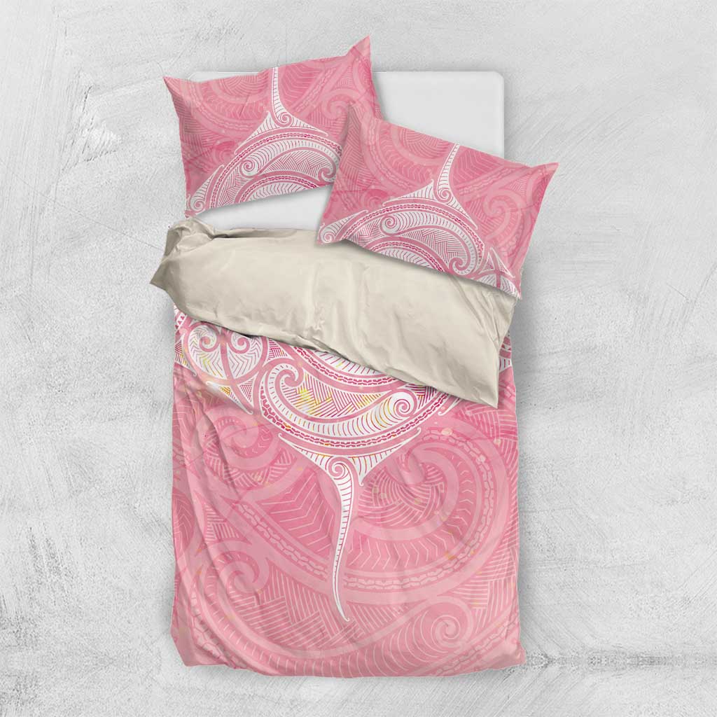 Breast Cancer Awareness Maori Aotearoa Bedding Set Manta Ray - Pink Glaze - Aussie Hoodie