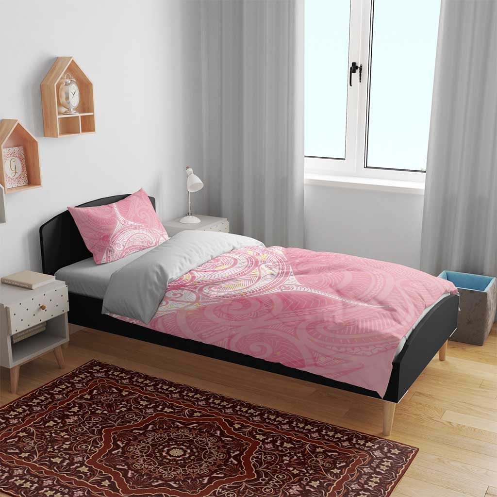 Breast Cancer Awareness Maori Aotearoa Bedding Set Manta Ray - Pink Glaze - Aussie Hoodie
