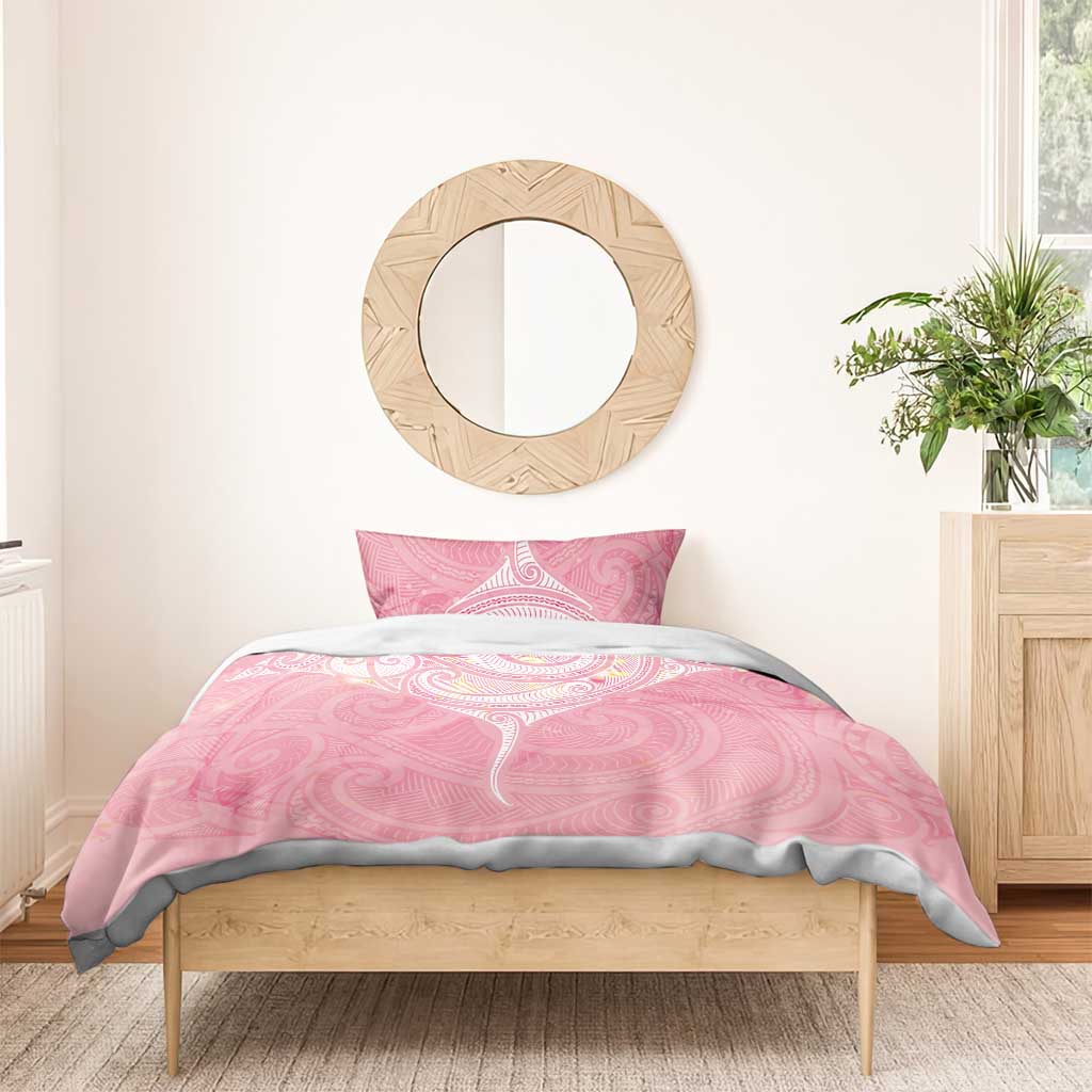 Breast Cancer Awareness Maori Aotearoa Bedding Set Manta Ray - Pink Glaze - Aussie Hoodie