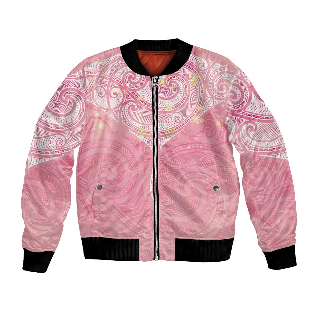 Breast Cancer Awareness Maori Aotearoa Bomber Jacket Manta Ray - Pink Glaze - Aussie Hoodie