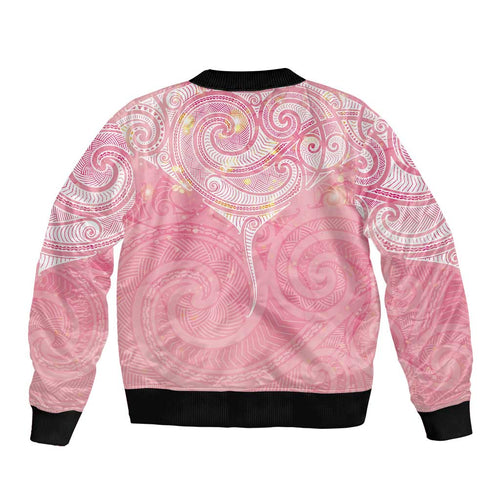 Breast Cancer Awareness Maori Aotearoa Bomber Jacket Manta Ray - Pink Glaze - Aussie Hoodie