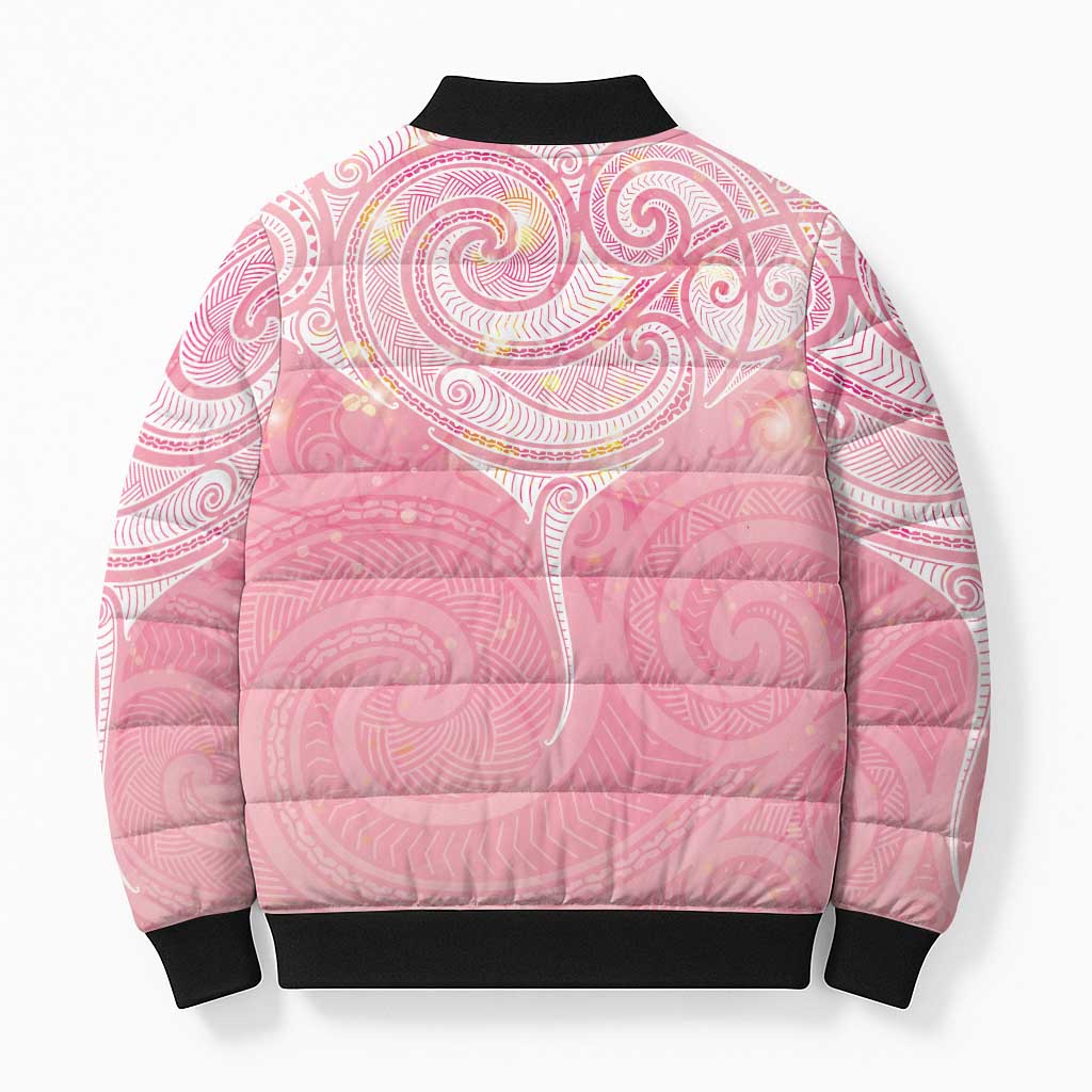 Breast Cancer Awareness Maori Aotearoa Bomber Puffer Jacket Manta Ray - Pink Glaze - Aussie Hoodie