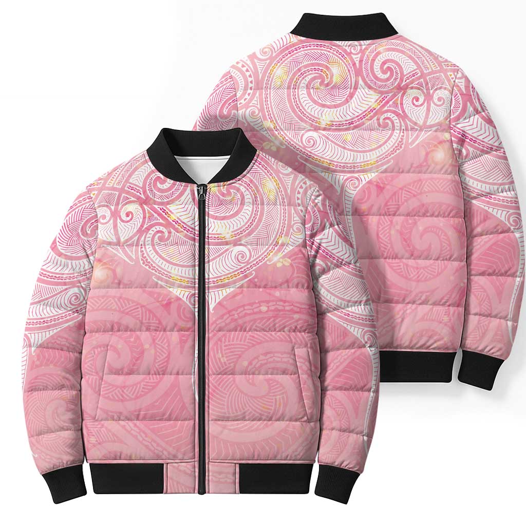 Breast Cancer Awareness Maori Aotearoa Bomber Puffer Jacket Manta Ray - Pink Glaze - Aussie Hoodie