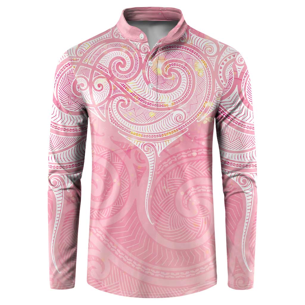 Breast Cancer Awareness Maori Aotearoa Button Sweatshirt Manta Ray - Pink Glaze - Aussie Hoodie