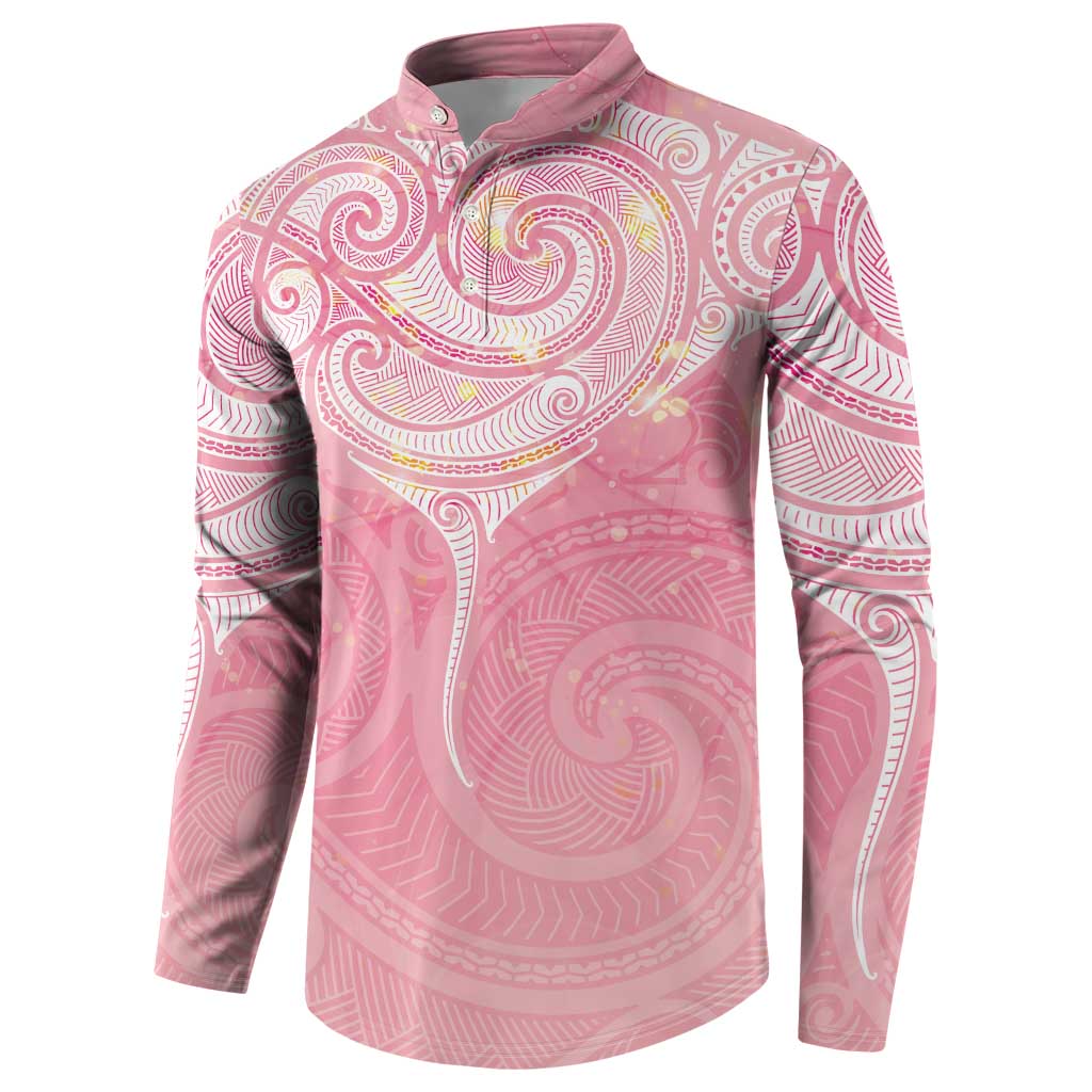 Breast Cancer Awareness Maori Aotearoa Button Sweatshirt Manta Ray - Pink Glaze - Aussie Hoodie