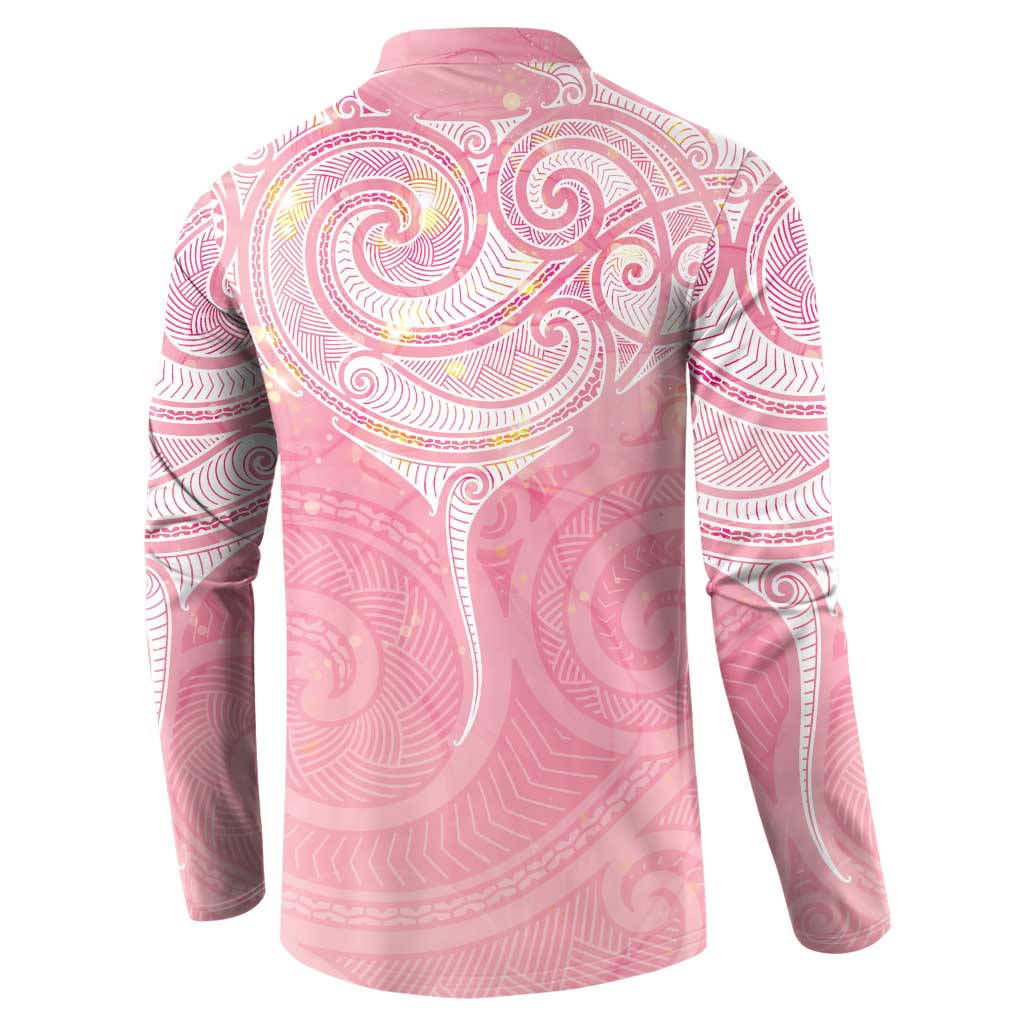 Breast Cancer Awareness Maori Aotearoa Button Sweatshirt Manta Ray - Pink Glaze - Aussie Hoodie