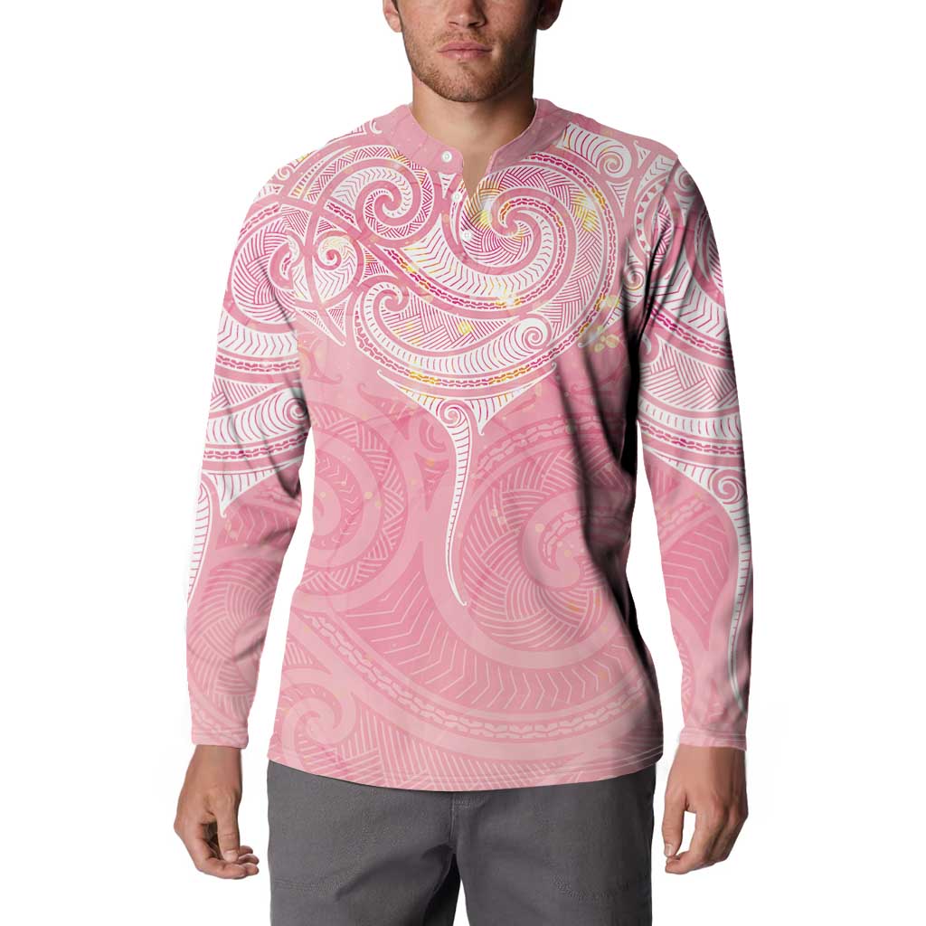 Breast Cancer Awareness Maori Aotearoa Button Sweatshirt Manta Ray - Pink Glaze - Aussie Hoodie