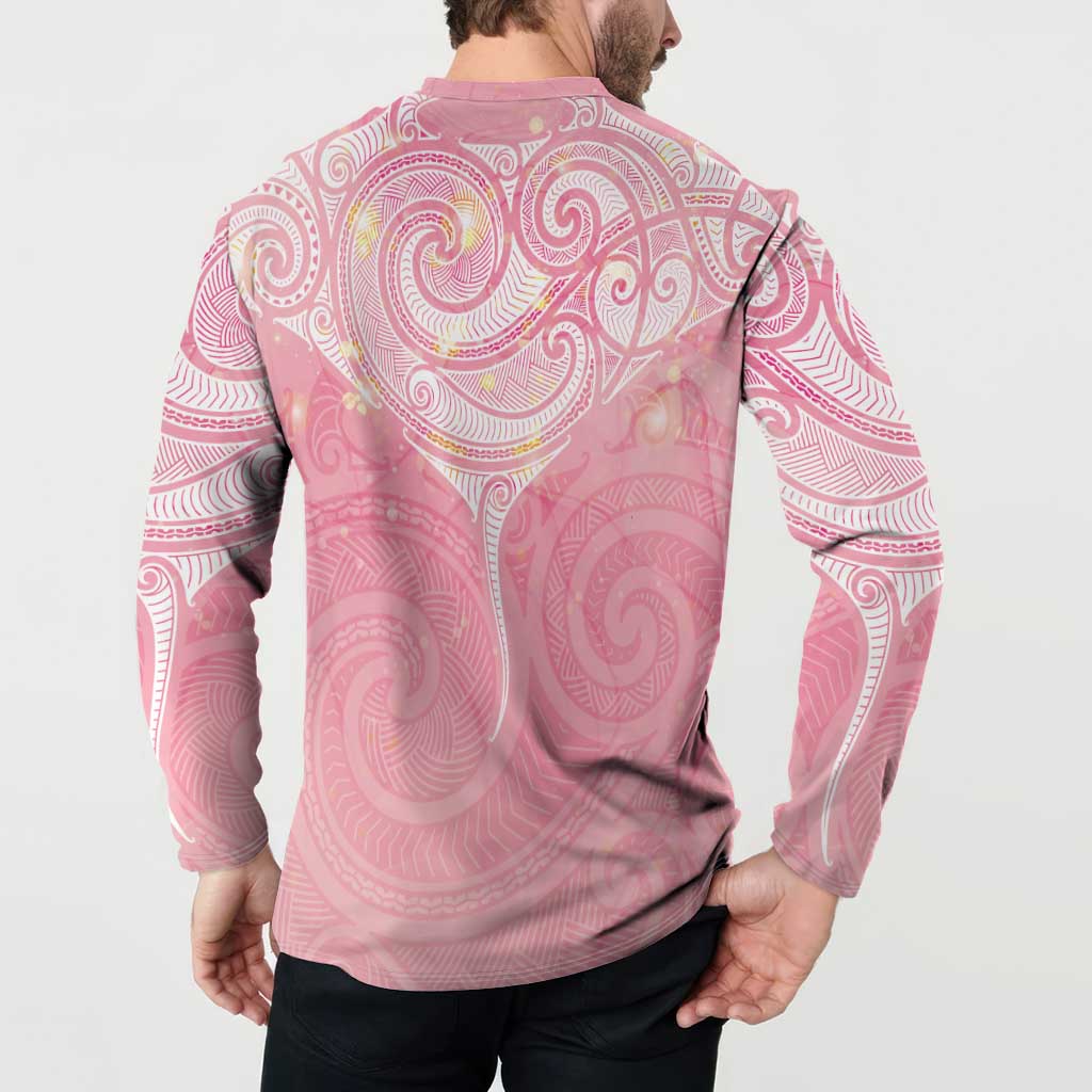 Breast Cancer Awareness Maori Aotearoa Button Sweatshirt Manta Ray - Pink Glaze - Aussie Hoodie