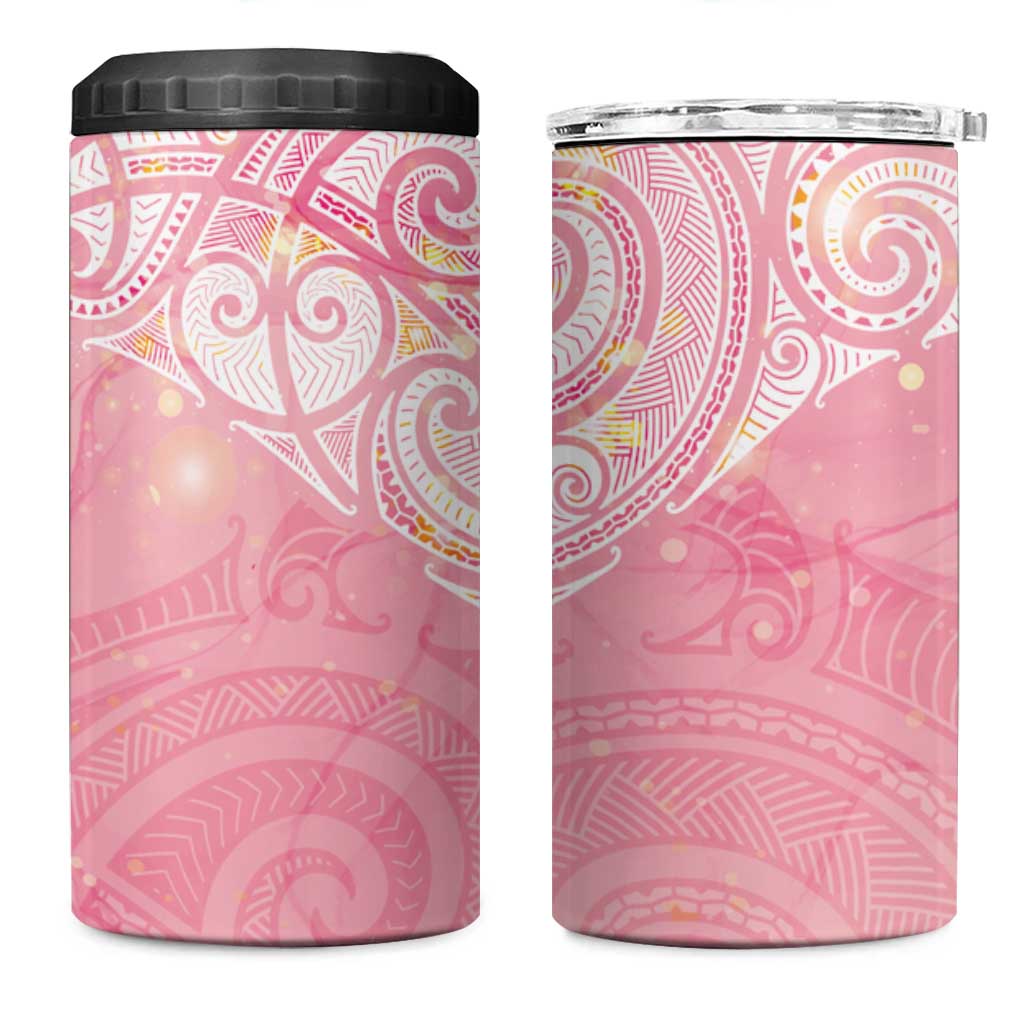 Breast Cancer Awareness Maori Aotearoa 4 in 1 Can Cooler Tumbler Manta Ray - Pink Glaze - Aussie Hoodie