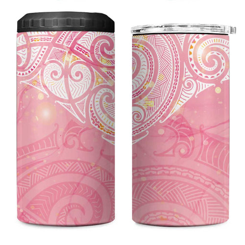 Breast Cancer Awareness Maori Aotearoa 4 in 1 Can Cooler Tumbler Manta Ray - Pink Glaze - Aussie Hoodie