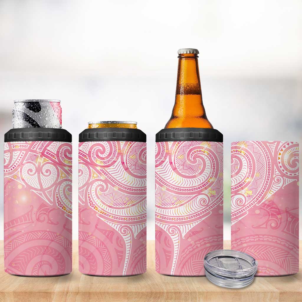 Breast Cancer Awareness Maori Aotearoa 4 in 1 Can Cooler Tumbler Manta Ray - Pink Glaze - Aussie Hoodie