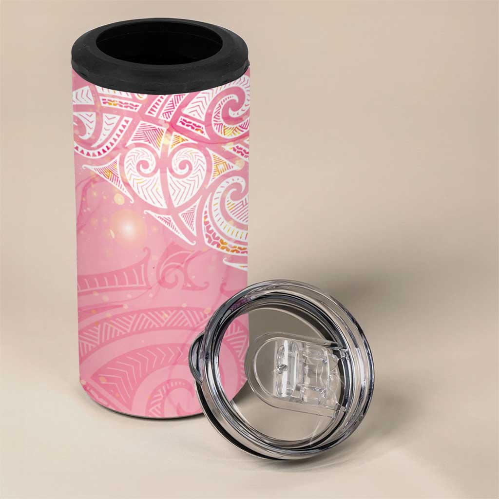 Breast Cancer Awareness Maori Aotearoa 4 in 1 Can Cooler Tumbler Manta Ray - Pink Glaze - Aussie Hoodie
