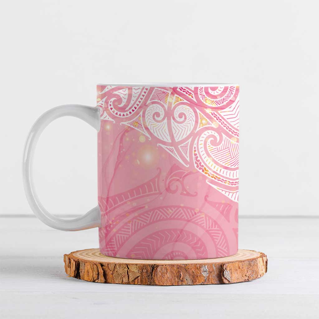 Breast Cancer Awareness Maori Aotearoa Ceramic Mug Manta Ray - Pink Glaze - Aussie Hoodie