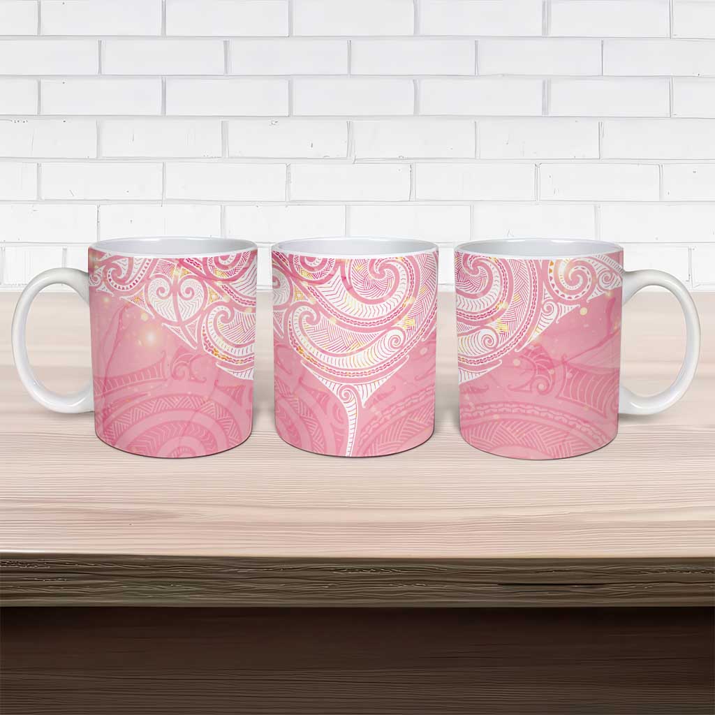 Breast Cancer Awareness Maori Aotearoa Ceramic Mug Manta Ray - Pink Glaze - Aussie Hoodie