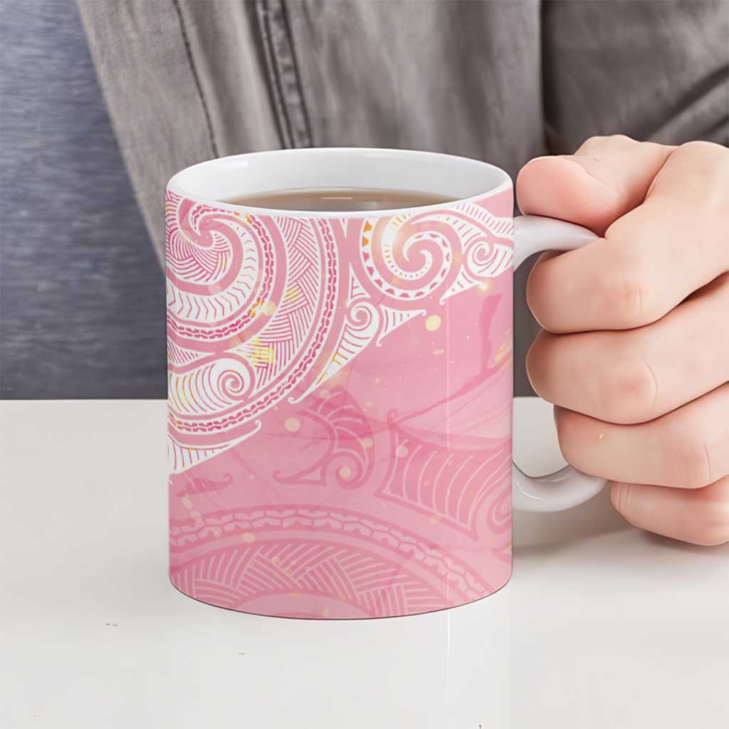 Breast Cancer Awareness Maori Aotearoa Ceramic Mug Manta Ray - Pink Glaze - Aussie Hoodie