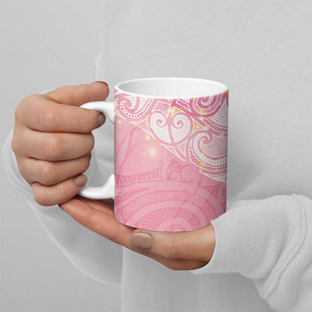 Breast Cancer Awareness Maori Aotearoa Ceramic Mug Manta Ray - Pink Glaze - Aussie Hoodie