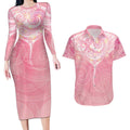 Breast Cancer Awareness Maori Aotearoa Couples Matching Long Sleeve Bodycon Dress and Hawaiian Shirt Manta Ray - Pink Glaze - Aussie Hoodie