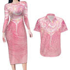 Breast Cancer Awareness Maori Aotearoa Couples Matching Long Sleeve Bodycon Dress and Hawaiian Shirt Manta Ray - Pink Glaze - Aussie Hoodie