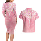 Breast Cancer Awareness Maori Aotearoa Couples Matching Long Sleeve Bodycon Dress and Hawaiian Shirt Manta Ray - Pink Glaze - Aussie Hoodie