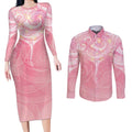 Breast Cancer Awareness Maori Aotearoa Couples Matching Long Sleeve Bodycon Dress and Long Sleeve Button Shirt Manta Ray - Pink Glaze - Aussie Hoodie