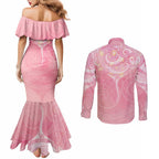 Breast Cancer Awareness Maori Aotearoa Couples Matching Mermaid Dress and Long Sleeve Button Shirt Manta Ray - Pink Glaze - Aussie Hoodie