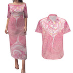 Breast Cancer Awareness Maori Aotearoa Couples Matching Puletasi and Hawaiian Shirt Manta Ray - Pink Glaze - Aussie Hoodie