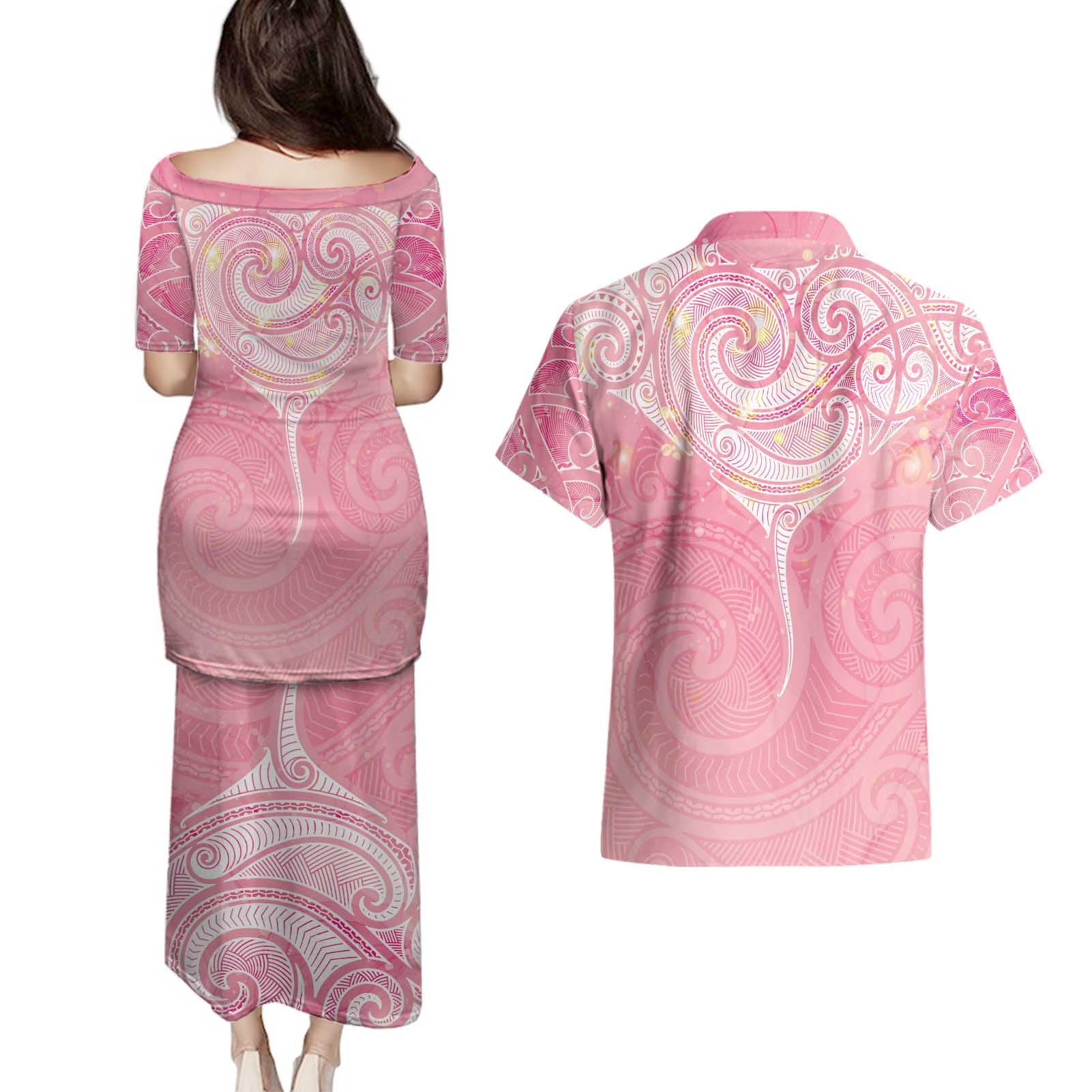 Breast Cancer Awareness Maori Aotearoa Couples Matching Puletasi and Hawaiian Shirt Manta Ray - Pink Glaze - Aussie Hoodie