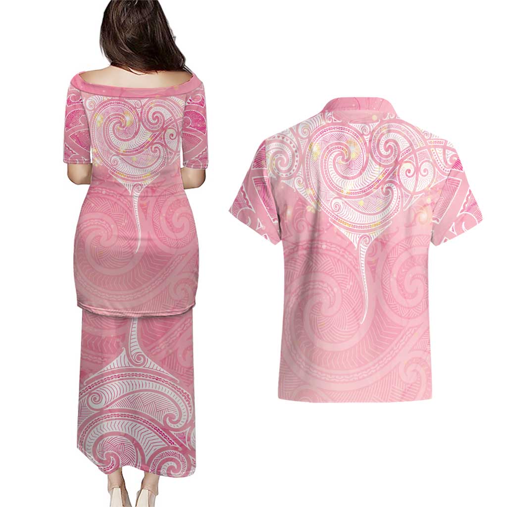 Breast Cancer Awareness Maori Aotearoa Couples Matching Puletasi and Hawaiian Shirt Manta Ray - Pink Glaze - Aussie Hoodie