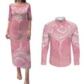 Breast Cancer Awareness Maori Aotearoa Couples Matching Puletasi and Long Sleeve Button Shirt Manta Ray - Pink Glaze - Aussie Hoodie