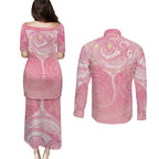 Breast Cancer Awareness Maori Aotearoa Couples Matching Puletasi and Long Sleeve Button Shirt Manta Ray - Pink Glaze - Aussie Hoodie