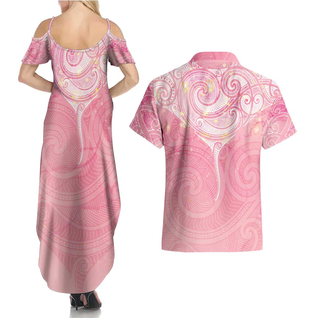 Breast Cancer Awareness Maori Aotearoa Couples Matching Summer Maxi Dress and Hawaiian Shirt Manta Ray - Pink Glaze - Aussie Hoodie