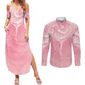 Breast Cancer Awareness Maori Aotearoa Couples Matching Summer Maxi Dress and Long Sleeve Button Shirt Manta Ray - Pink Glaze - Aussie Hoodie