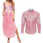 Breast Cancer Awareness Maori Aotearoa Couples Matching Summer Maxi Dress and Long Sleeve Button Shirt Manta Ray - Pink Glaze - Aussie Hoodie