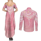 Breast Cancer Awareness Maori Aotearoa Couples Matching Summer Maxi Dress and Long Sleeve Button Shirt Manta Ray - Pink Glaze - Aussie Hoodie