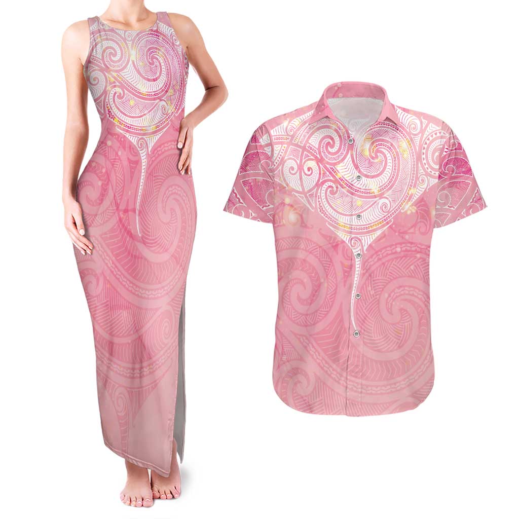 Breast Cancer Awareness Maori Aotearoa Couples Matching Tank Maxi Dress and Hawaiian Shirt Manta Ray - Pink Glaze - Aussie Hoodie