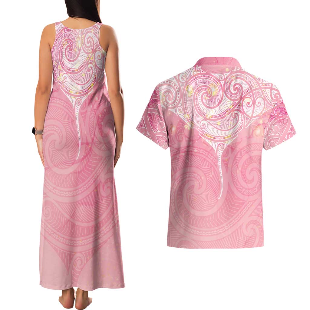 Breast Cancer Awareness Maori Aotearoa Couples Matching Tank Maxi Dress and Hawaiian Shirt Manta Ray - Pink Glaze - Aussie Hoodie